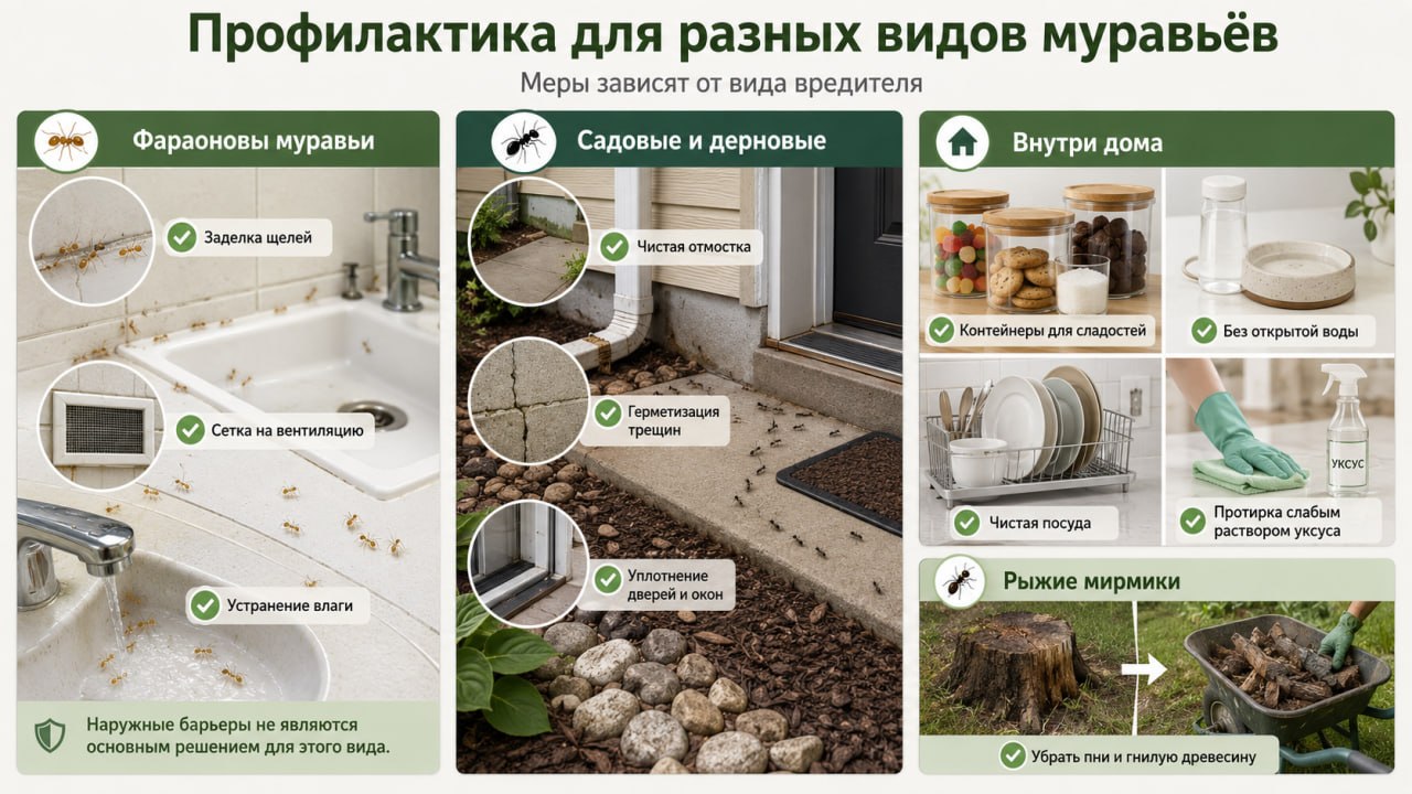 Особенности профилактики для каждого типа муравьев